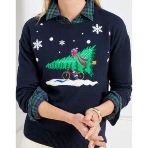 NWT Talbots Size M  Christmas Sweater Bicycle Tree Snowflake Crew Neck j
